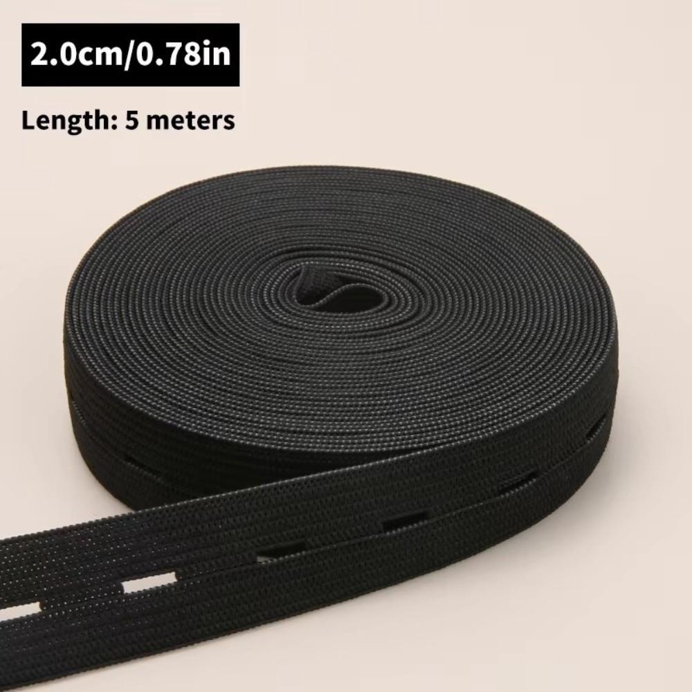 Black White Button Hole Elastic Belt Adjustable Hole Flat Band Elastic Stretch Belt DIY 1.5/2/2.5/3cm Width