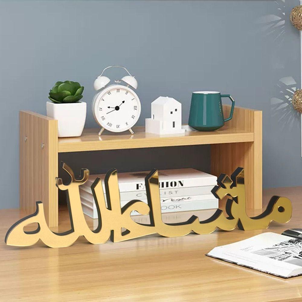 High Quality Gold Ramadan Kareem Ornaments Mirror Face Moon Eid Mubarak Figurine Acrylic DIY Desktop Decoration Gifts