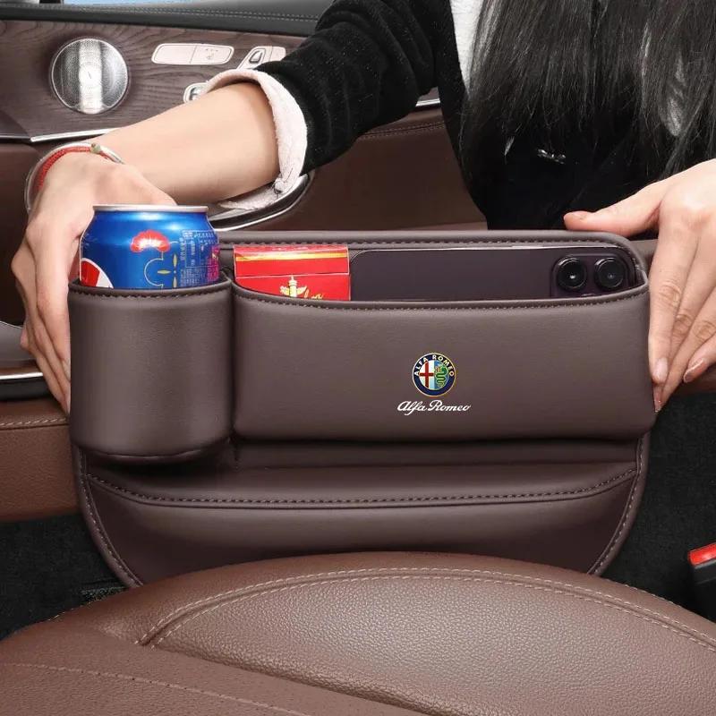 Car Stickers For Alfa Romeo Car Seat Gap Organizer Storage Box Leather Side Storage Pocket Wallet Keys Card Cup Holder For Alfa QI7