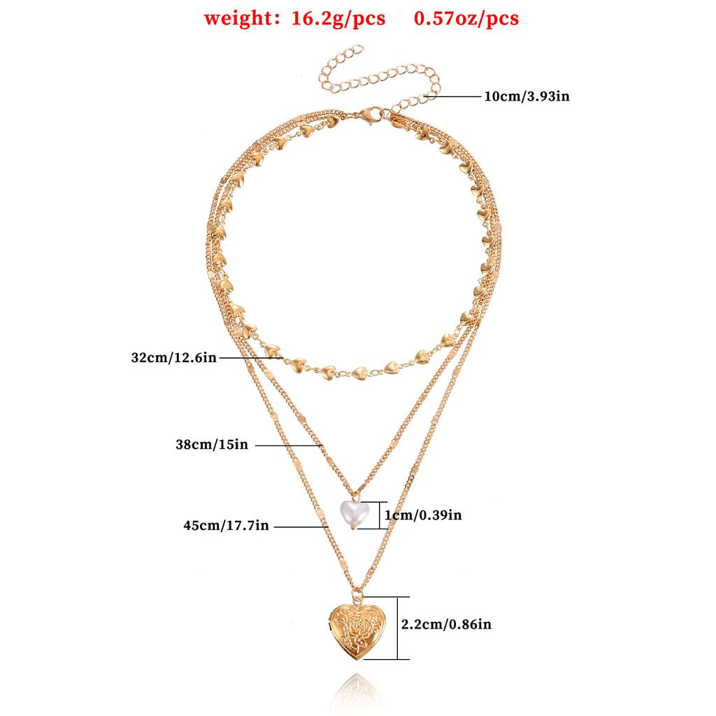 Temperament multi-layer love chain pearl can be opened peach heart pendant necklace female ins wind