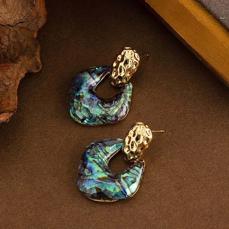 Elegant Pearlized Abalone Shell Stud Earrings With Post Geometric Design Fashion Office Jewelry Women