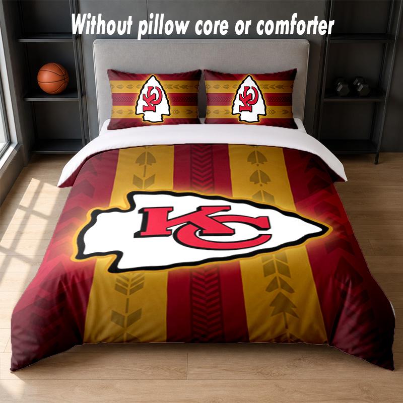 Kansas City Chiefs Design Bed Bedding Set 1 Duvet Cover + 2 Pillowcases Soft Breathable Household Bed Linens