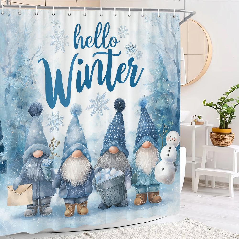 Christmas Shower Curtain Print Elf, Santa Claus Shower Partition Hanging Curtain with Hooks Multiple Sizes Machine Washable