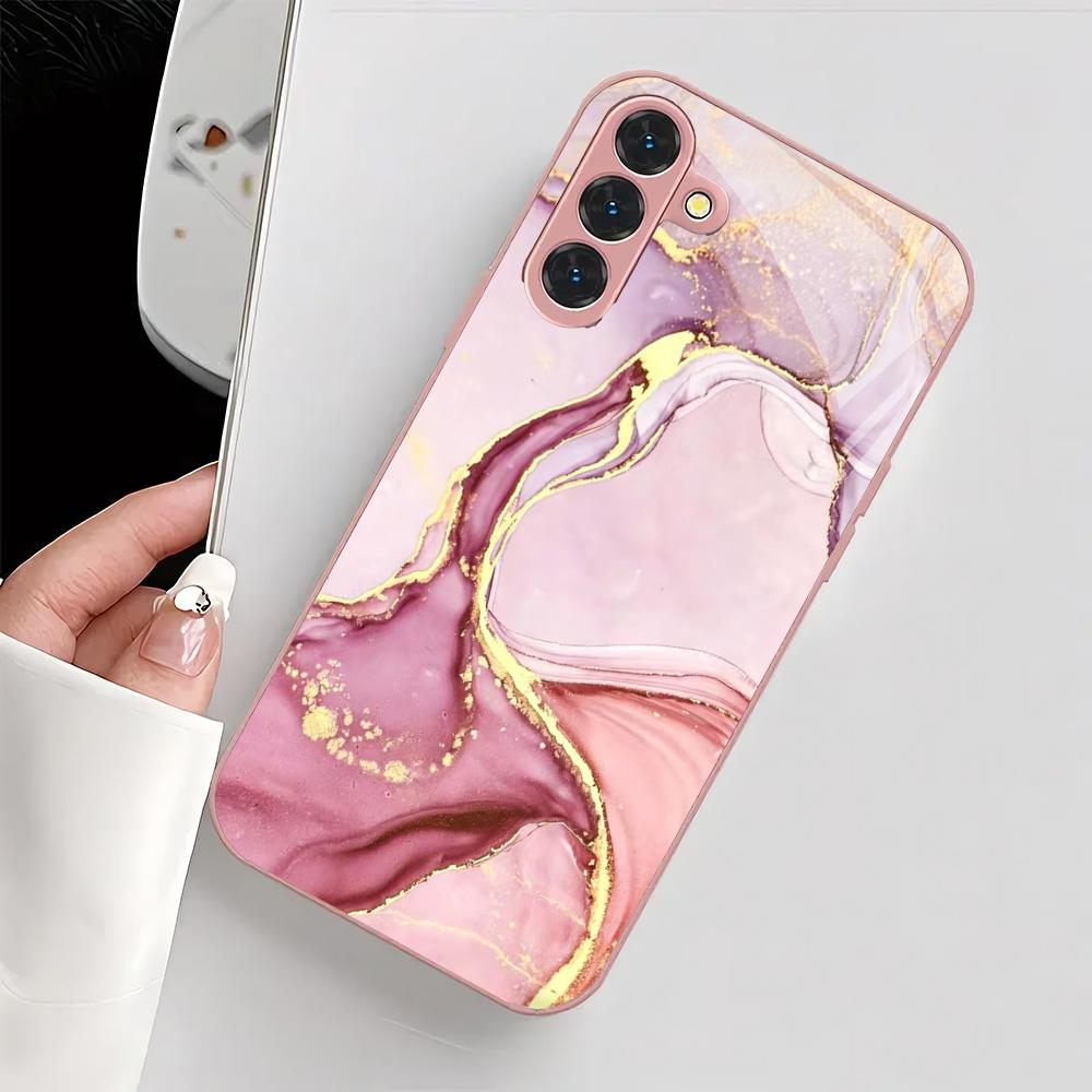 

Marble textured metallic paint glass phone case suitable for Samsung Galaxy S26 S25 S24 S23 S22 S21 S20 FE/Ultra/Plus anti drop GalaxyS24FE