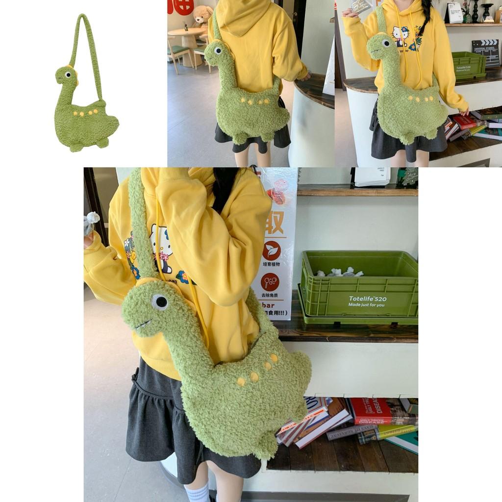 Cartoon Dinosaur Plush Bag For Girls Soft Toy Shoulder Wallet With Zipper Closure