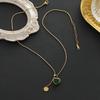1pc Adjustable Stainless Steel Heart Pendant Necklace with Green Cubic & Golden-Tone Tassel Charm - April Birthstone Jewelry, KC Golden Plated Collarb