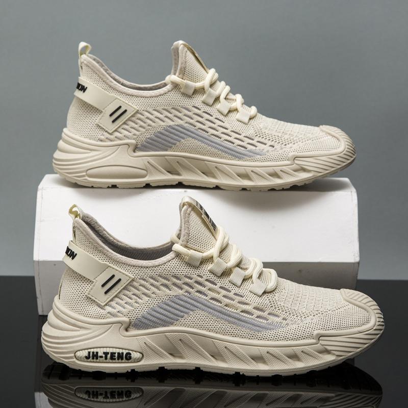 Męskie oddychające dzianinowe buty do biegania, lekkie, antypoślizgowe, sznurowane, sportowe sneakersy do codziennego użytku i na sport