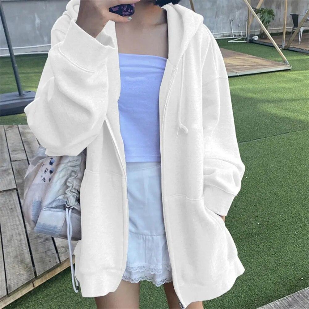 Men Hoodies Coat Zip Up Harajuku Hoodie Long Sleeve Spring Autumn Loose Casual Oversized Sweatshirts Jacket with Pocket