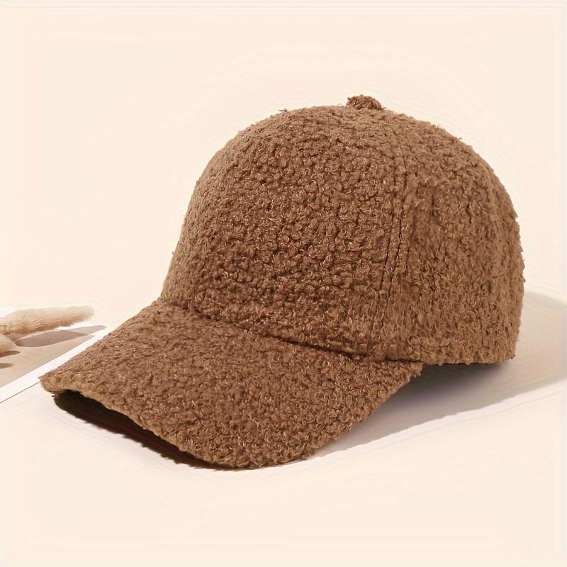 Autumn and Winter Women's Casual Warm Baseball Cap, Korean Street Style Plush Solid Color Simple Versatile Student Flat Brim Hat