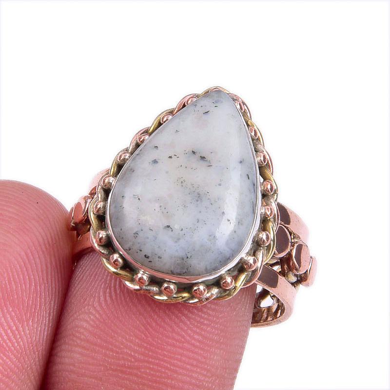 

Natural Dendrite Opal Gemstone Two Tone 925 Sterling Silver Ring Size 8.5 A2m53