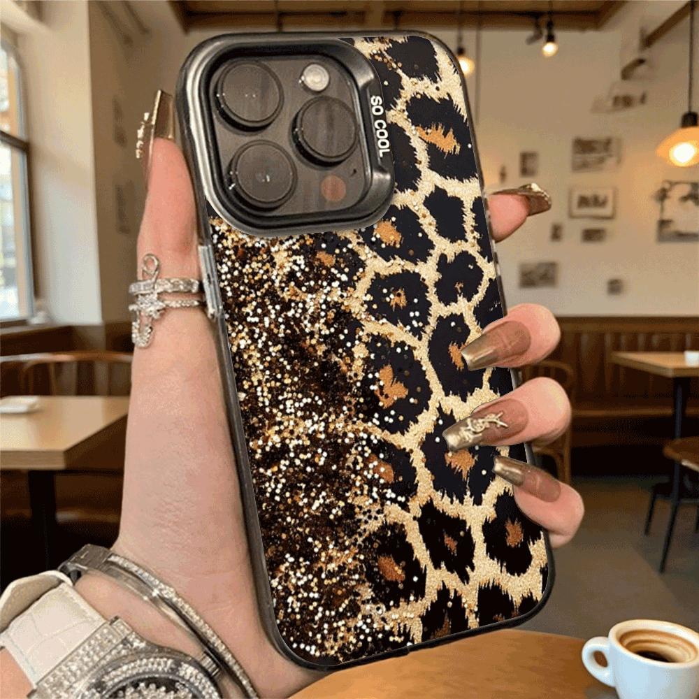 Golden Leopard Print with Glitter Hard Phone Case for Xiaomi Redmi Note 15 14 13 12 11 Pro Plus Shockproof Protective Cover
