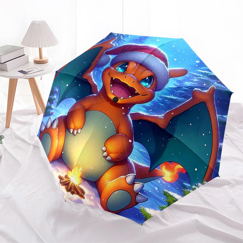 

1pc Christmas Charizard Automatic Opening/Closing Umbrella - Portable 3-Fold Design with 8-Bone Iron Frame, Outdoor, Gift for Fans, Travelers, Daily U