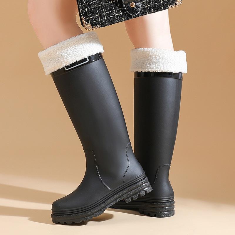 Damen Modische Lässige Outdoor Samt Warme Hohe Stiefel Regenschuhe Gummischuhe