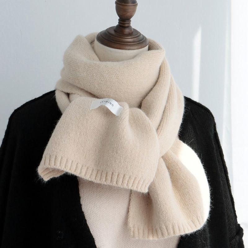 Winter Men's Scarf Solid Color Flat Knitted Wool Versatile Korean Style Japanese Couple Fashion Thickened Warm Scarf