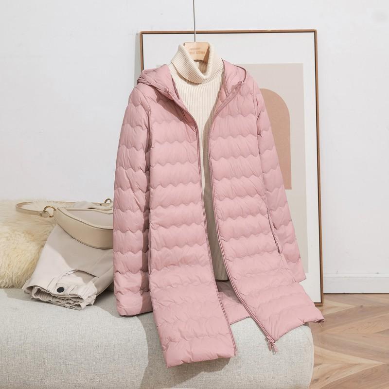 Lightweight Womens Mid-Length Hooded Duck Down Coat Slim Fit Warm Winter Jacket Petite Seniors