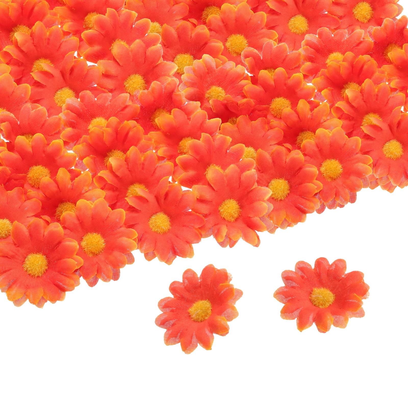

100pcs Artificial Daisies Flower Heads1.6 Silk Fake Daisies Heads Mini Daisies Artificial Flowers Bulk for DIY Wedding 4cm помаранчевий