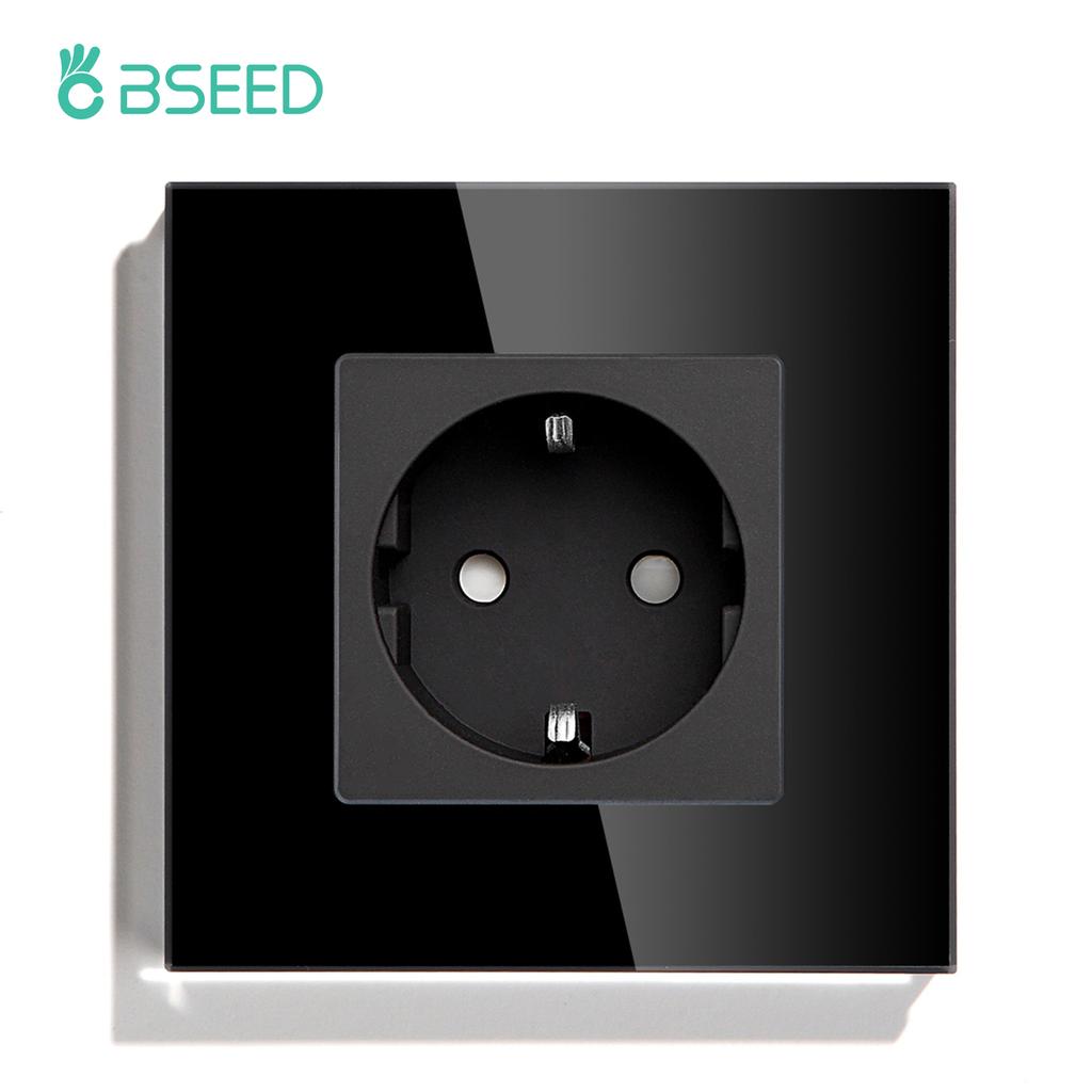 BSEED Single EU Socket Double Power Outlets Triple Electric Sockets Crystal Glass Wall Sockets White Black Gold Gray 16A