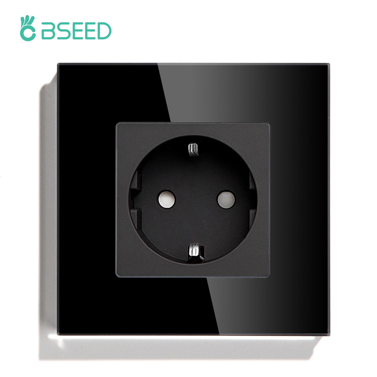 

BSEED 1/2/3Gang Touch Switches 1Way Light Switch With EU Wall Sockets USB Type-c Power Outlets Glass Panel Black EU standard