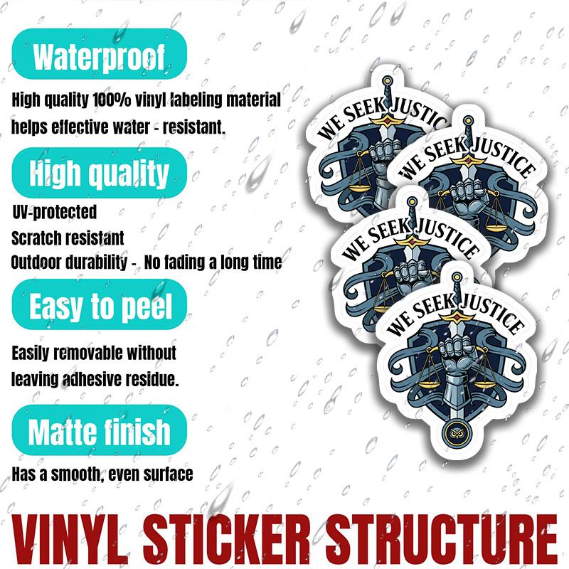 4pcs We Seek Justice - Armoured Gauntlet and Scales Emblem Car Sticker