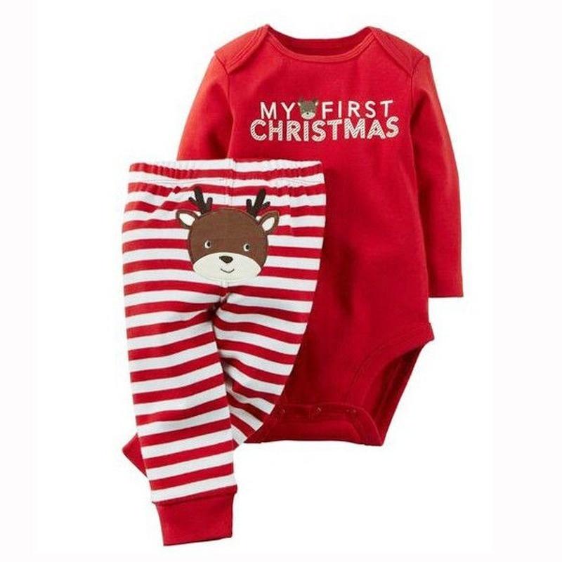 Christmas Newborn Baby Girls Boys Clothes 2pcs Set Tops Romper Pants Outfits Long Sleeves Clothing