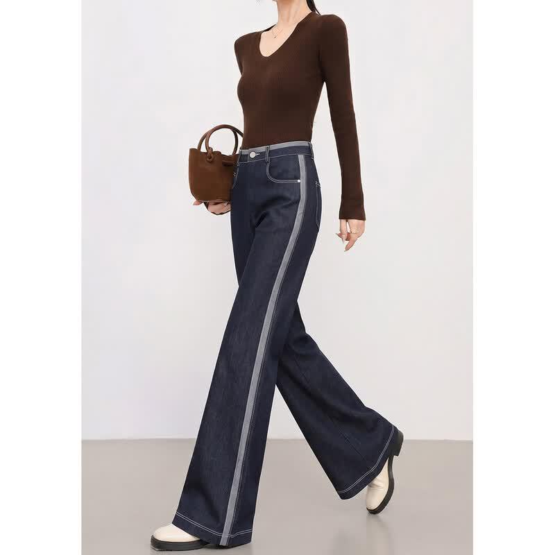 ITISF4 Women s High-Waist Ice Silk Straight-Leg Pants M синий