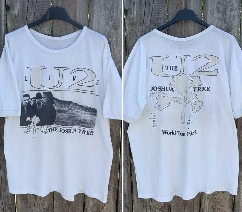 U2 The Joshua Tree Tour 1987 Футболка Белая 2 Стороны Короткий Рукав Мужская Женская Унисекс Футболка XL