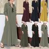Loose Maxi Dress Long Sleeve Plus Size Muslim Islamic Turn Down Collar Long Shirt Dress