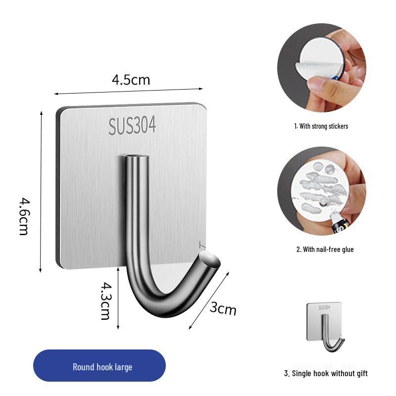 Ganchos de pared adhesivos de acero inoxidable duraderos - Sin taladro, Fuerte capacidad de carga, Ganchos metálicos para ropa sin dejar marca