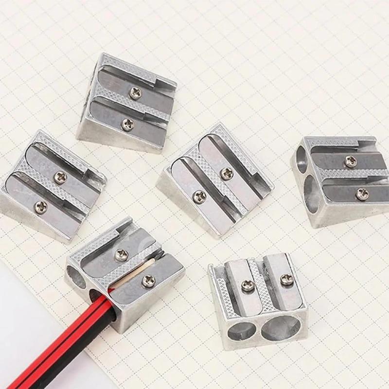 Pencil Sharpener 2-Hole Pencil Magnesium Alloy Wedge Shaped Metal Material Convenient Practical School Essential Learning