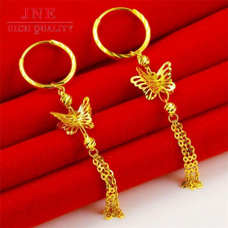 Brass Gold Plated Long Tassel Butterfly Earrings Vietnam Gold Earrings No Color Fading Gold Ear Threads Earrings Gift