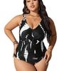 European & American 2024 Plus Size Printed Halter Backless Ruched Bikini for Women