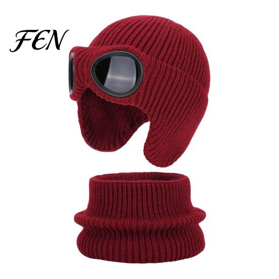Soft Elastic Knit Hat for Outdoor Play 1 Set Neck Warmer Kids, Winter Earflap with Goggles, Kids Gift School Travel Fleece Lined Aviator Cap,