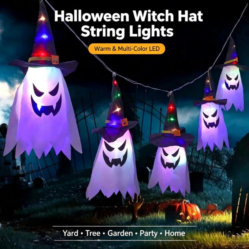 Halloween Witch Hat String Lights,Warm/Colored LED Lights Halloween Glowing Decoration for Yard Tree Garden Party Home Decor