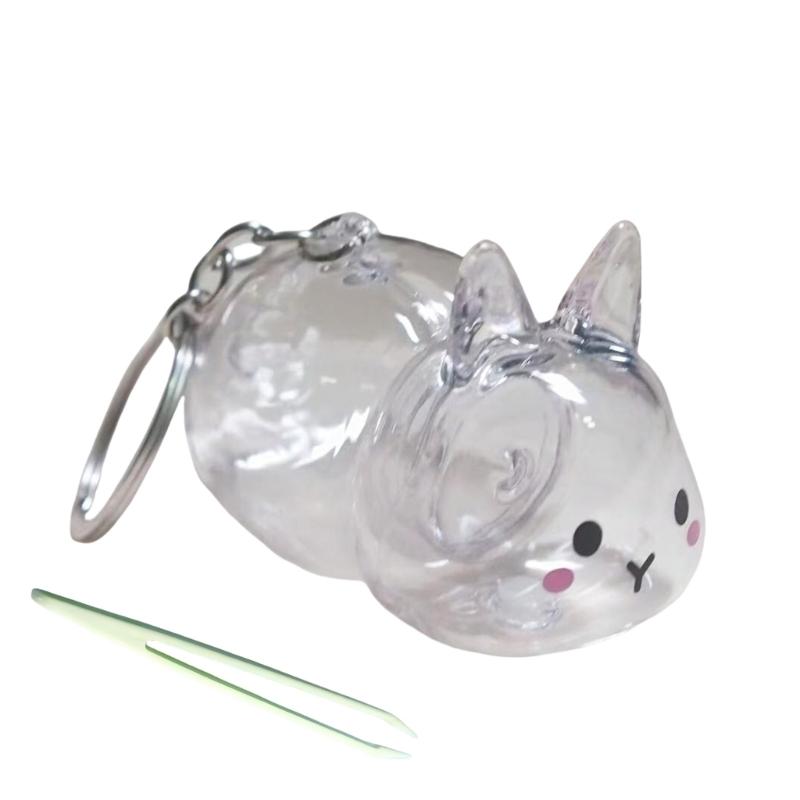 Clear Rabbit Design Pet Hair Display Box Bunnies Furs Collector Keychain Pendant
