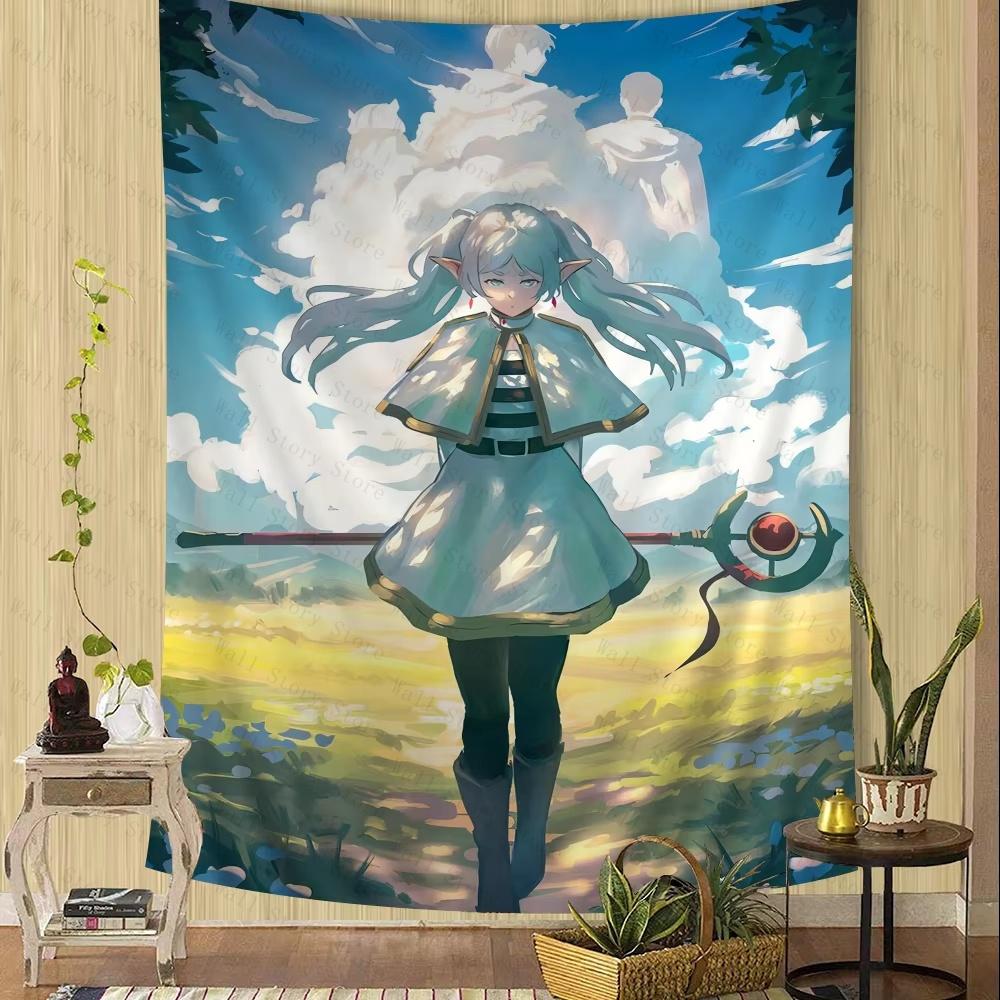 Anime Frieren Tapestry Art Printing Japanese Wall Tapestry Anime Wall Hanging Home Decor Tapestry Bedroom Bedside Tapestry