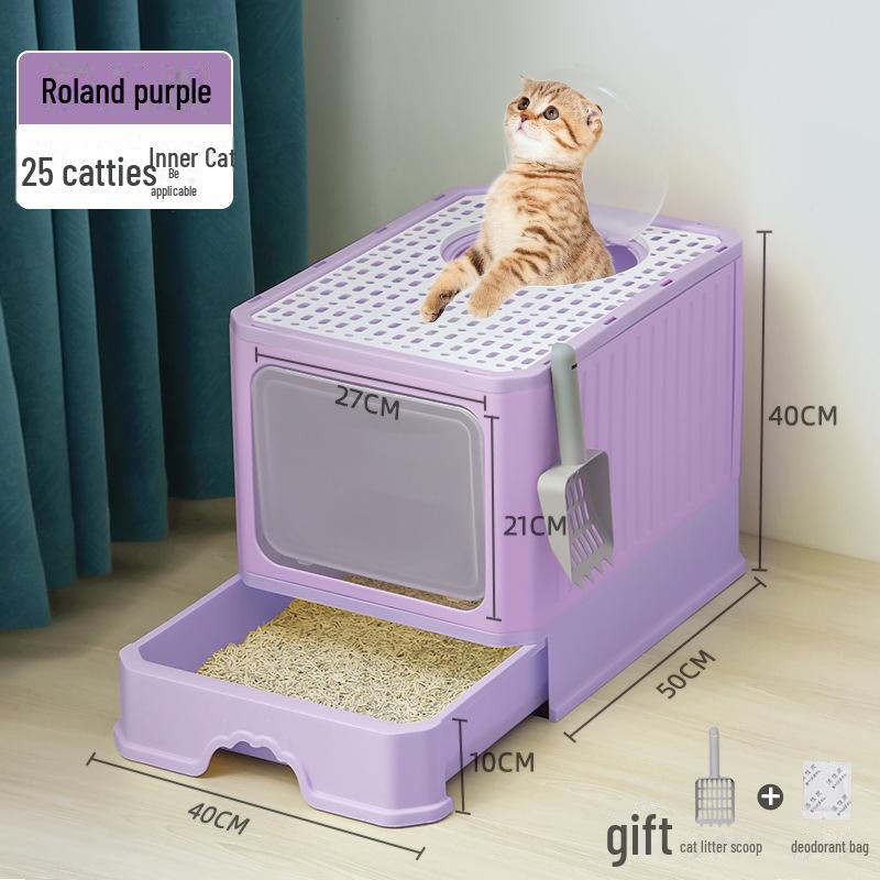 Extra-Große Geschlossene Katzentoilette: Geruchsdichtes, schubladenartiges, faltbares und spritzwassergeschütztes Design