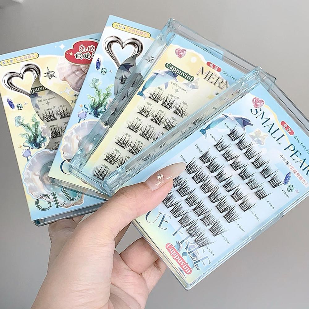 CAPPUVINI Glue-free False Eyelashes Straight Roots Distinct Light Natural Comfortable Segmented Upper Eyelashes