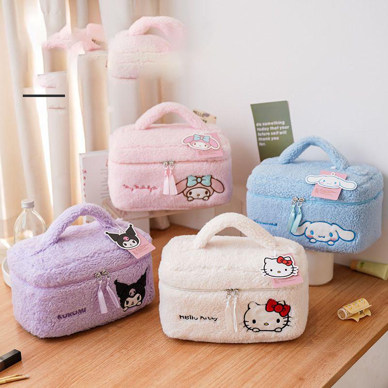 Sanrio Plush Makeup Bag Kuromi Cinnamoroll My Melody Hello Kitty Portable Cosmetic Bag Cute Handheld Storage Pouch Kawaii Gifts