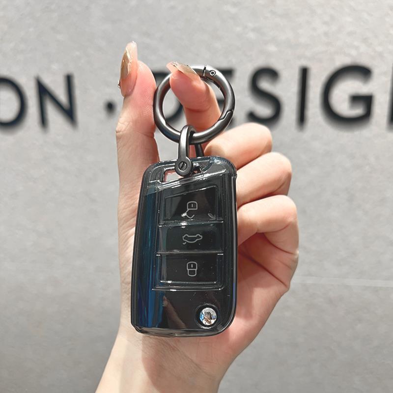 Transparent Black Key Cover for FAW-Volkswagen Jetta VS5/VS7 - Simple Design