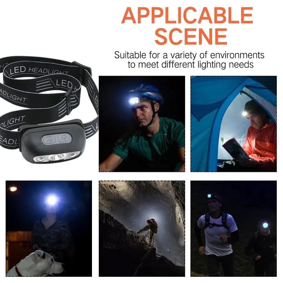 Mini USB Rechargeable 5W LED Headlamp 4 Mode Running Head Torch Portable Mini LED Head Light with Body Motion Sensor