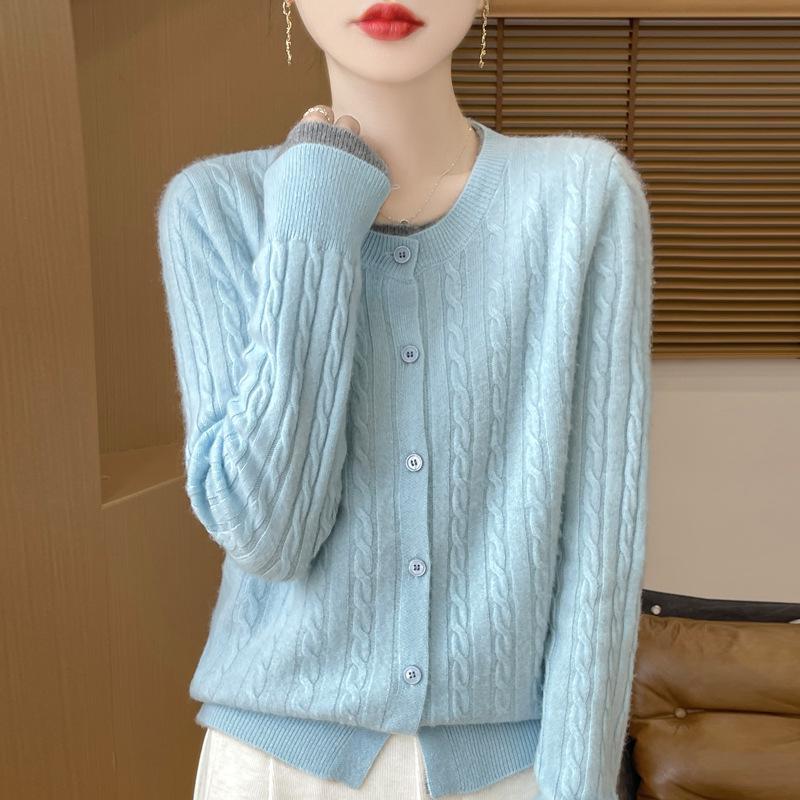100% Pure Wool Cable Knit Cardigan – Commuter Style Two-Piece Women's Jacket