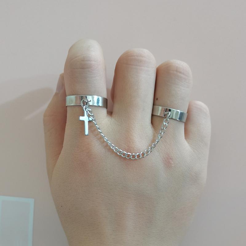 

Men Punk Silver Color Plated Cross Chain Ring For Women Fashion Hip Hop Finger Knuckle Adjustable Jewelry Accessories Anillo