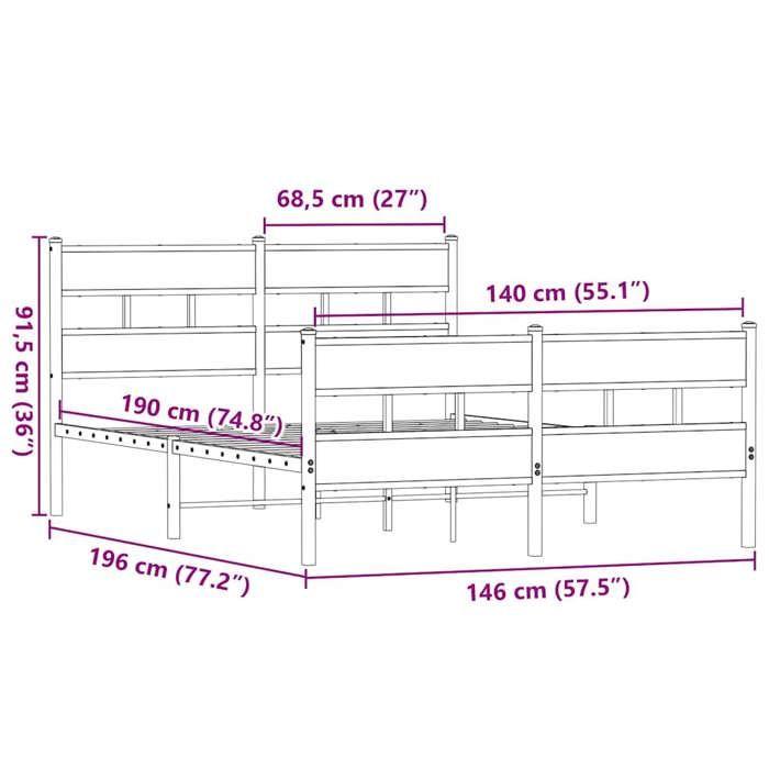 VidaXL Metal Bed Frames Without Mattress Smoked Oak 140x190 Cm 4017071