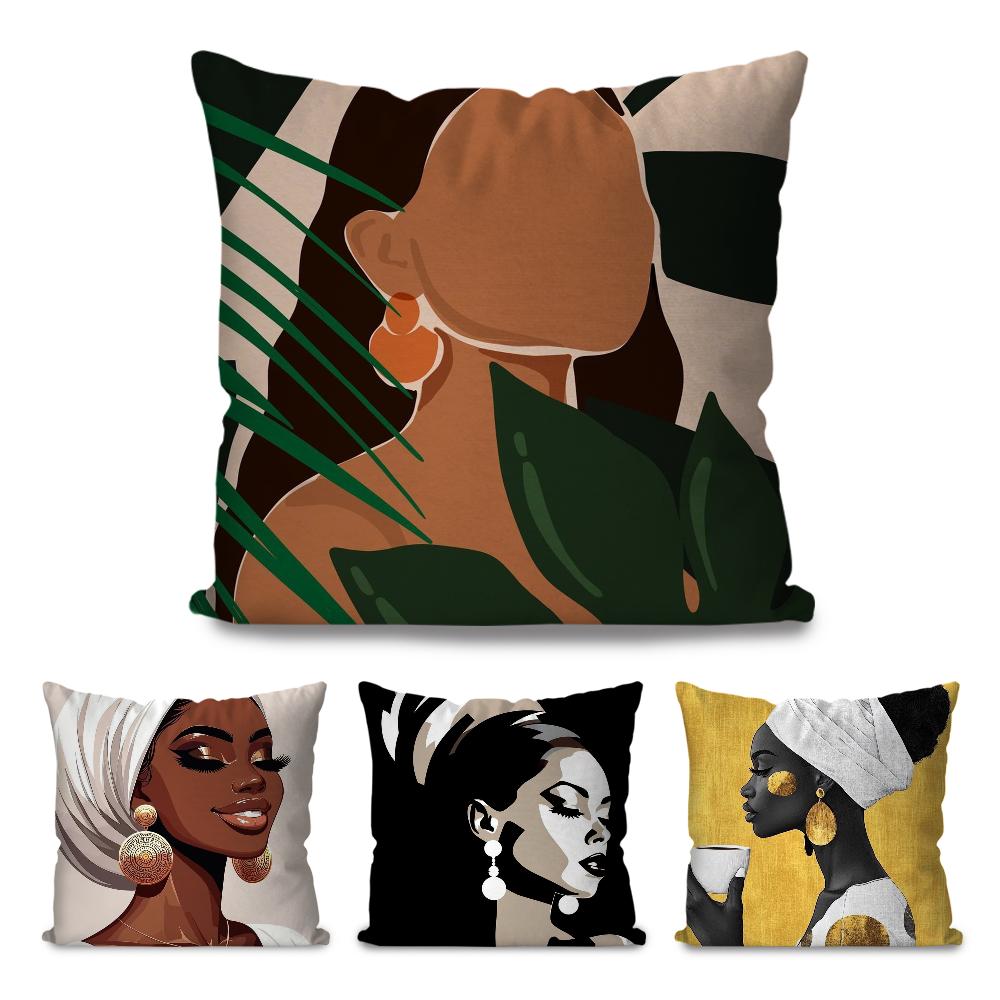 African Women Pillow Case Square Pillow Bedroom Sofa Leisure Comfort Cushion Car Living Room Home Decoration 40X40