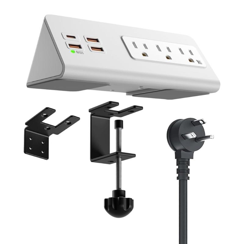 Desk Edges Mounted Power Strips with USB C Fast Charging Port and 3AC Outlets for Office Hotel Dormitory Use