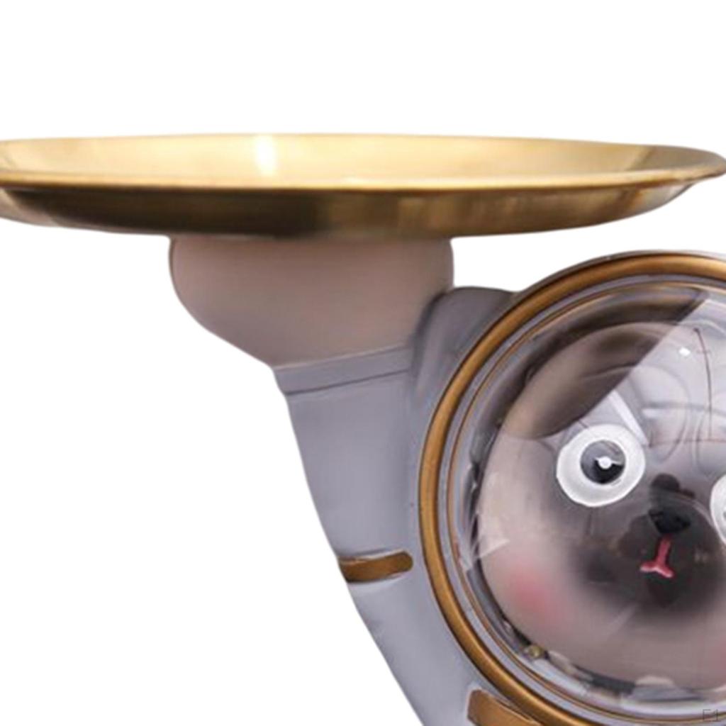 Cute Pug Astronaut Statue Storage Tray, Decoration Resin Animal Sculpture Coin Key Snack Holder for