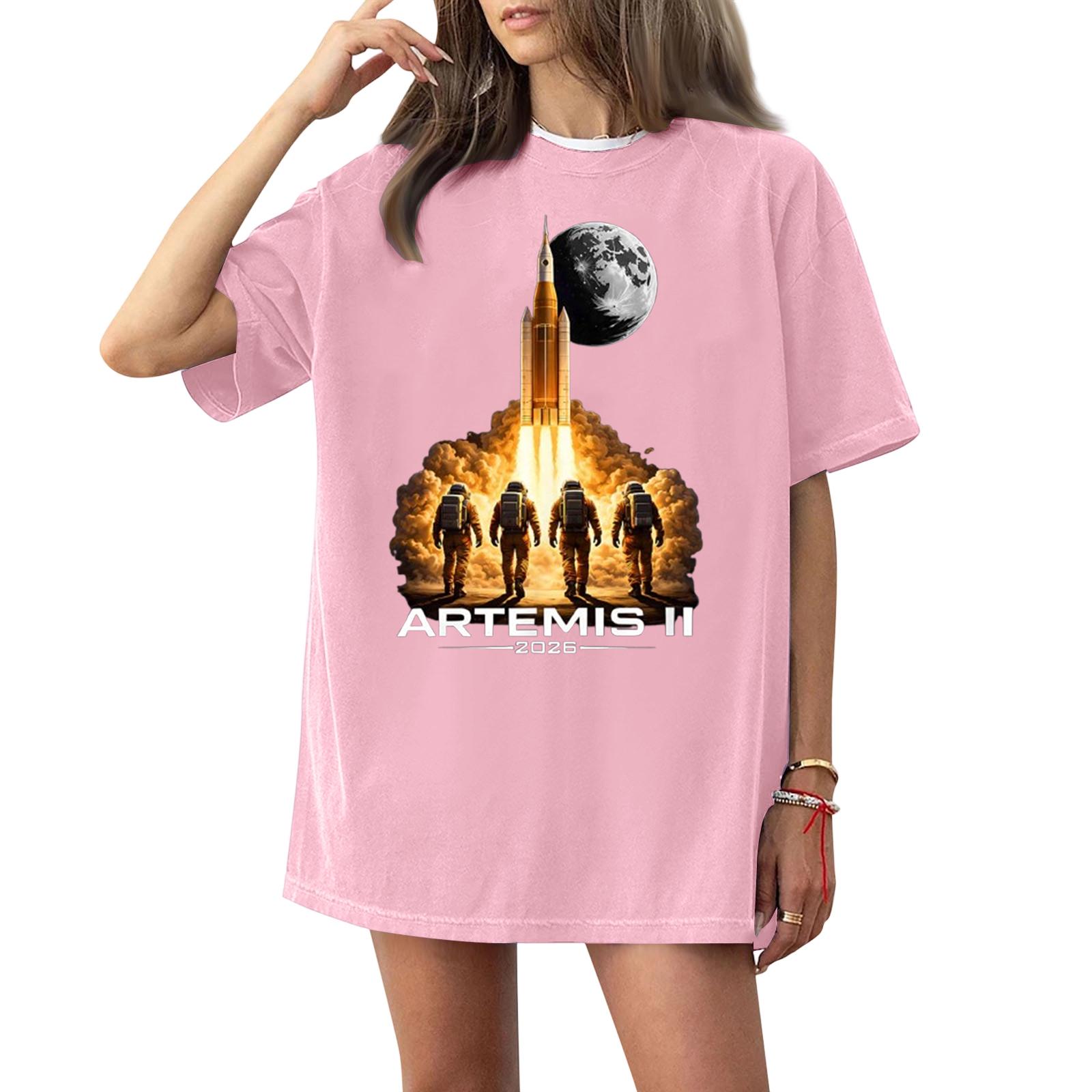 

Women s Casual Short Sleeve Printed T Shirt Crew Neck Top Lightweight Summer Tee Soft Fabric Relaxed Fit M розовый