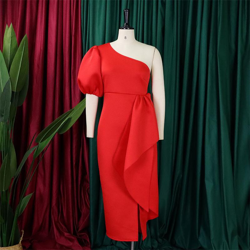 

Collar Split Dress Fashion Sexy Women s Clothing Diagonal Ruffled Dress