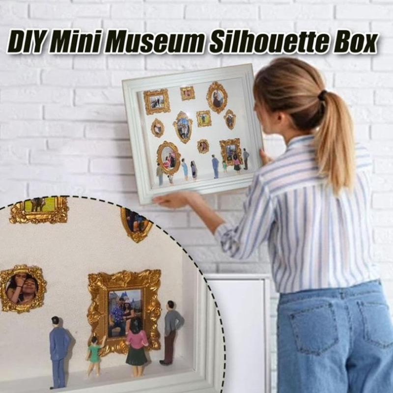 DIY Mini Museum Photo Album Mini Museum Silhouette Box Stylish Creative Memory Display Kit With Miniature Statue And Gold Frame