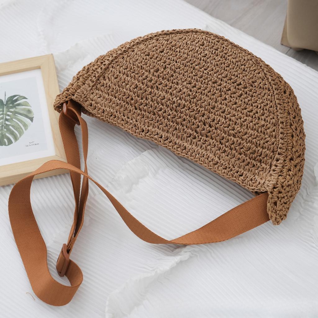 Forest Lazy Style Crossbody Bag Bohemian Handmade Grass Woven Bag Leisure Vacation Beach Women's Woven Dumpling Handbag New